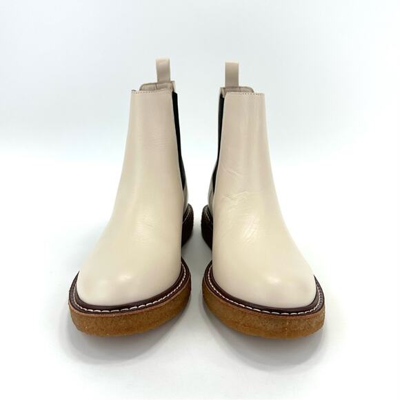J. Crew Off White Chelsea Boots Size 7 Genuine Leather Flat Platform Booties New - Picture 9 of 13